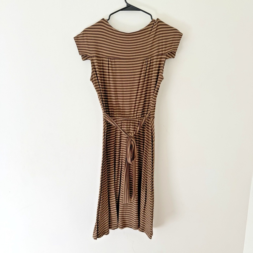 Mixie Bless Striped Wrap Dress Brown Tan Modal USA Made Boho Size M - Picture 2 of 7
